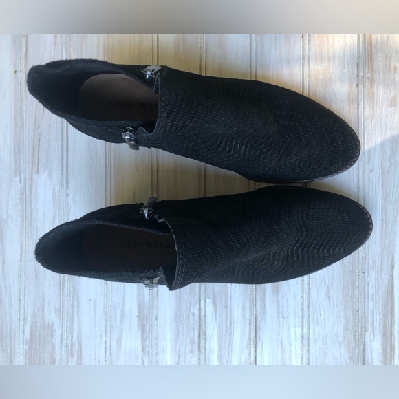 Lucky Brand Suede Leather Black Bootie Boots - Picture 4 of 13